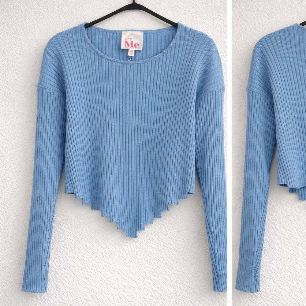 So Me Ribbed Asymmetrical Crop Top Blue Size M NWT (Also Available in Pink)